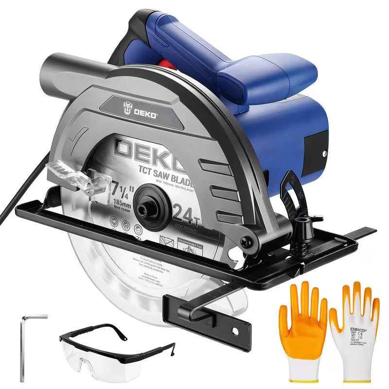 DEKO 7-1/4 Inch Corded Circular Saw, 10Amp 1200W Electric Saw with 5500RPM & 24T TCT Blade