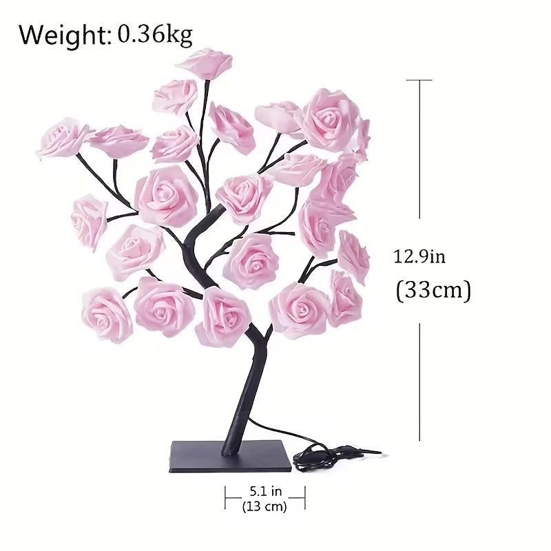 1pc LED Rose Flower Table Lamp, Valentine Tree Fairy Lights 24LED Rose Flower Tree Lights