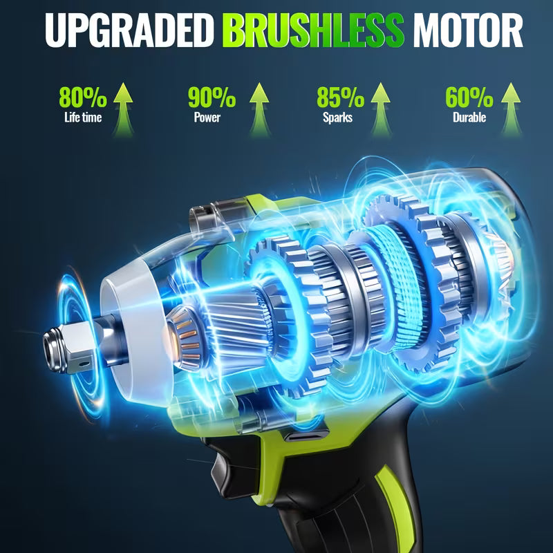 21V Brushless Cordless Impact Wrench Set, High Torque Impact Gun with Fast Charger