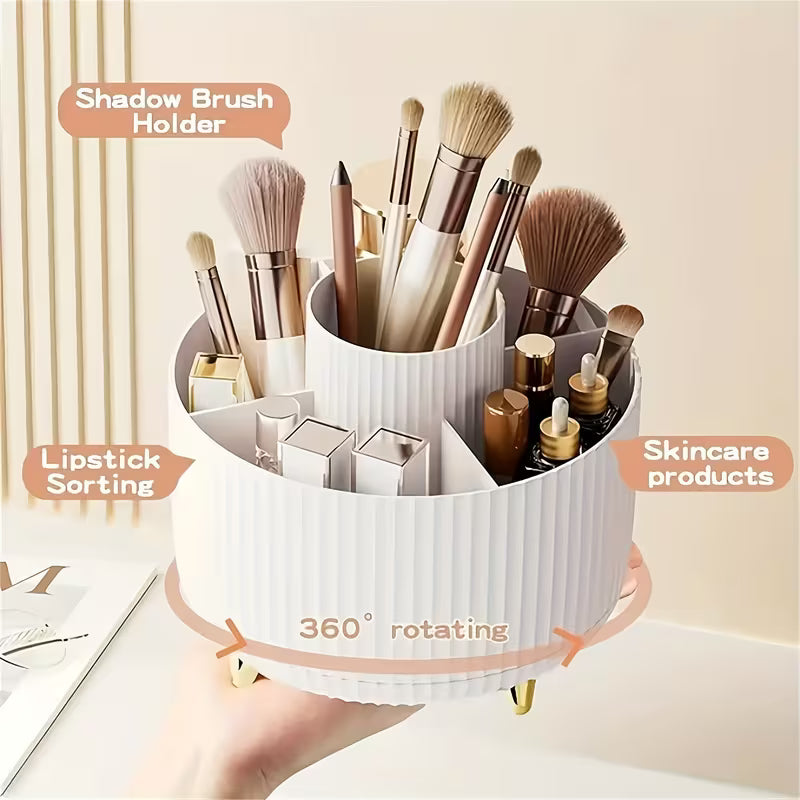 360° Rotating Makeup Organizer - 1pc Plastic Cosmetic Storage With 5 Compartments