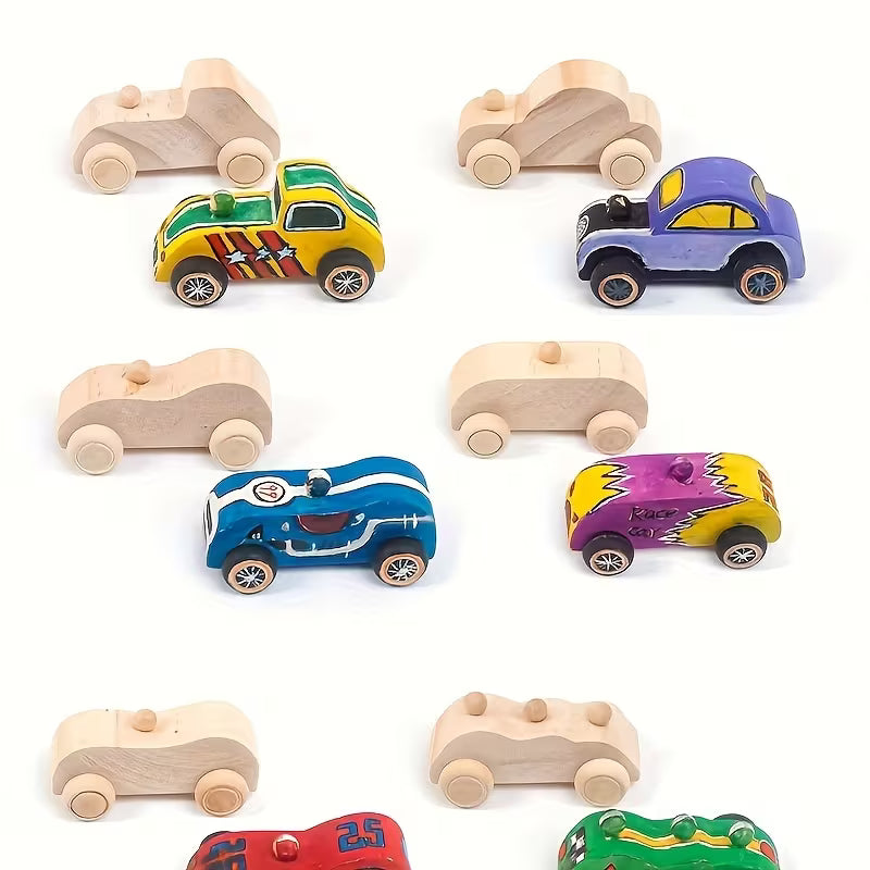 12-Piece DIY Wood Car Unfinished Wooden Cars Toy Wooden Painting Blocks