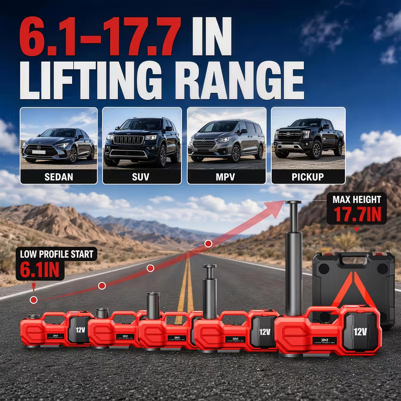 Electric Car Jack Kit, 6 Ton 12V Hydraulic Car Lift with Built-In Tire Inflator