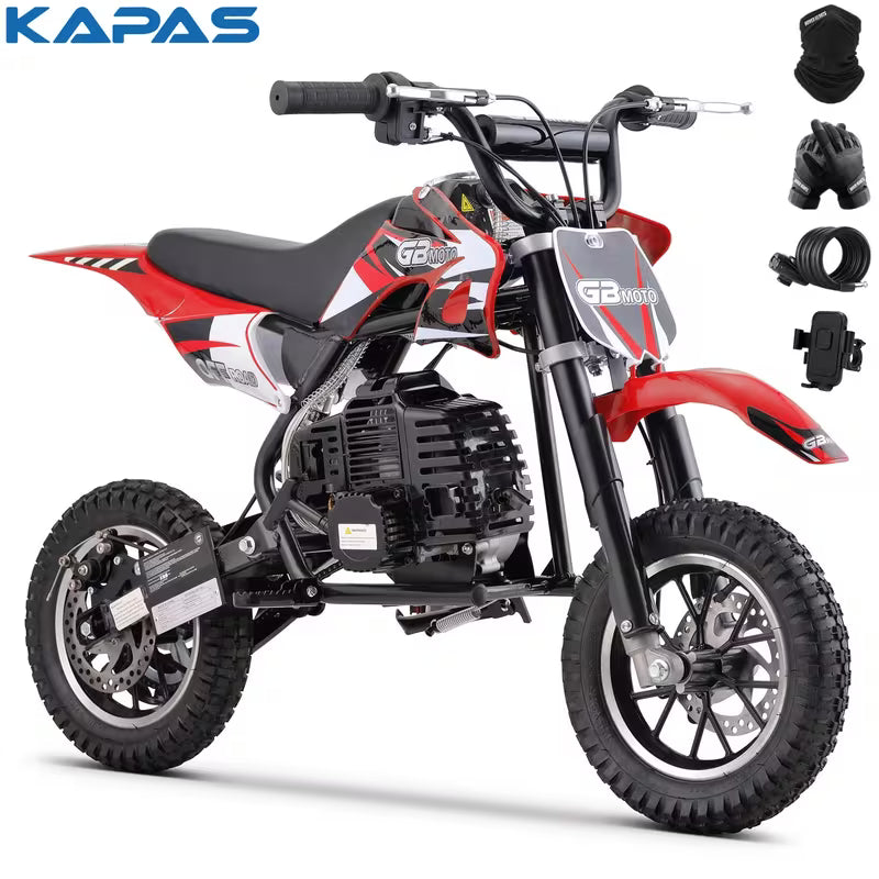 Mini Dirt Bike, 49 CC 2-Stroke Gas Bike with Off-Rode Tire, Suspensions, Disc Brakes