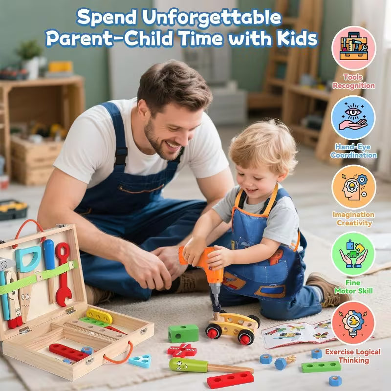 44-Piece Wooden Kids Tool Set with Electric Drill