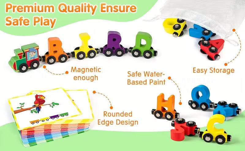 27-Piece Magnetic Wooden Alphabet Train Sets