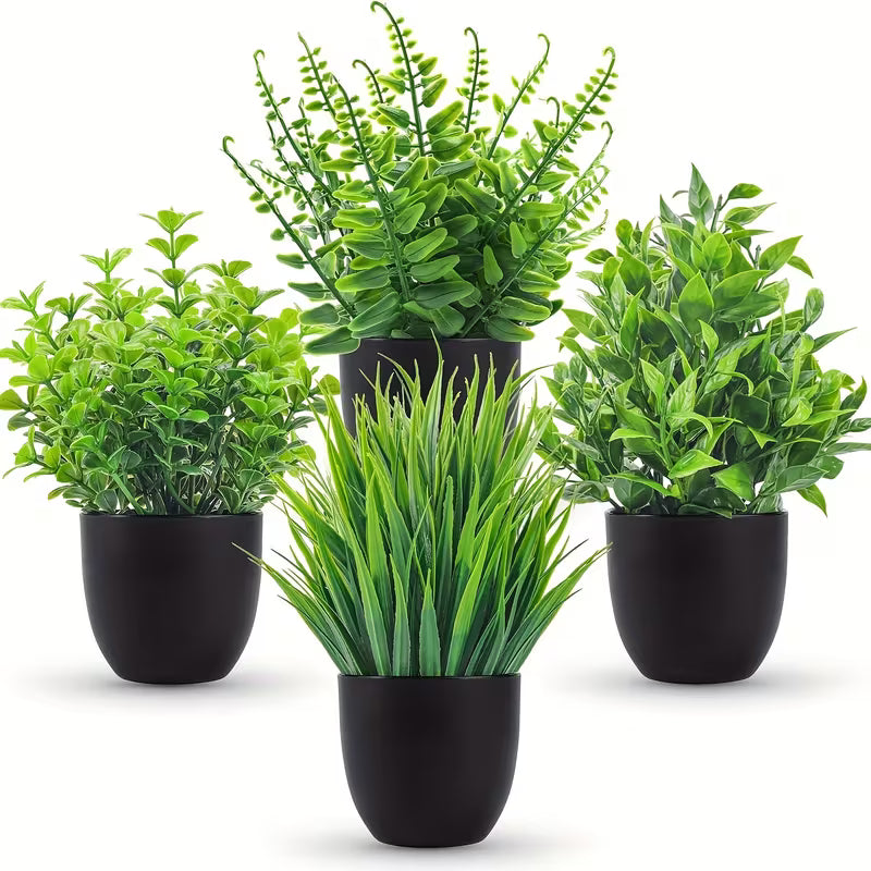 Simulated Plants 4 Pack Artificial Plants Small Artificial Set, Black