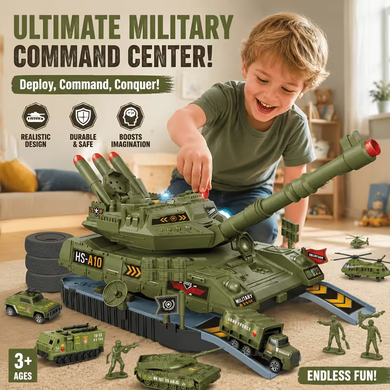 360 ° Rotating Turret Military Tank Toy with Lifting Storage Cover Alloy