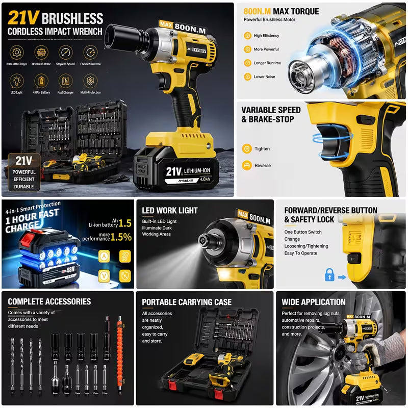21V Cordless High Torque Impact Wrench, Wireless Drill Kit, 1942RPM Impact Driver