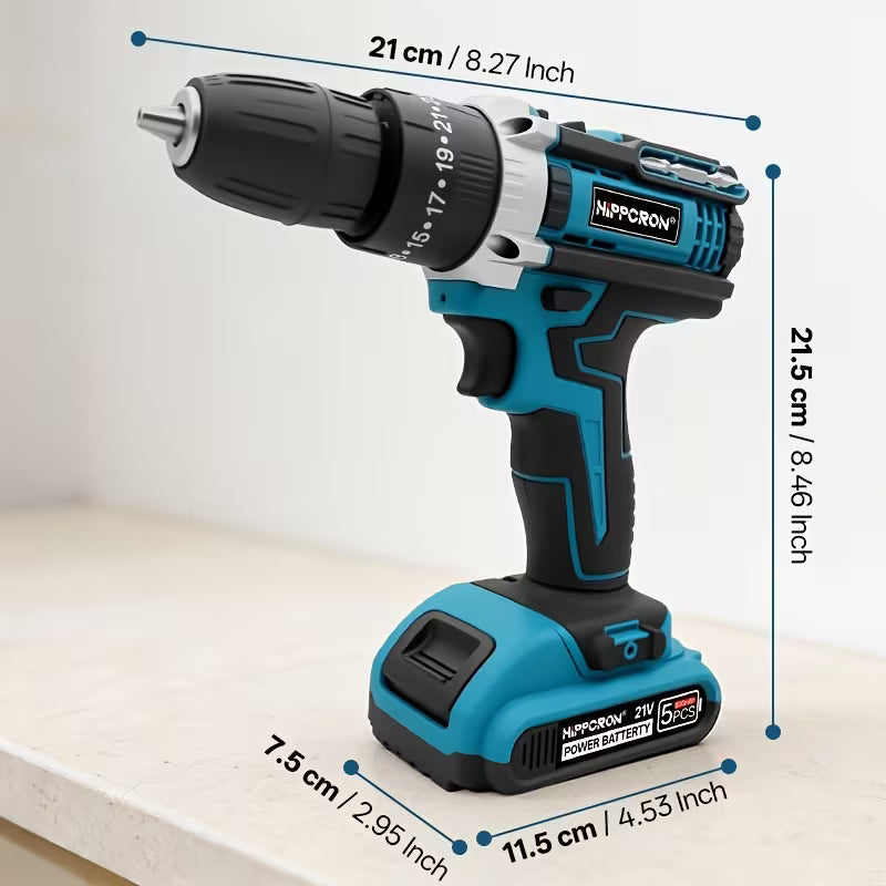 1 Set Cordless Screwdriver Kit, HIPPCRON Power Tools, 3 Functions: Impact Drill Screwdriver