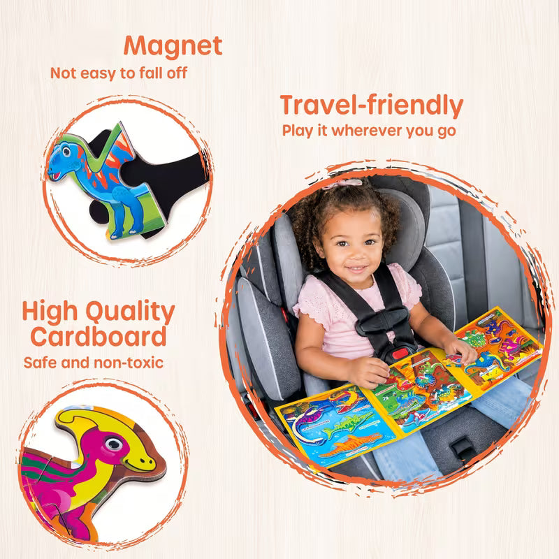 Magnetic Dinosaur Puzzle Book for Kids Ages 3+ 3-in-1