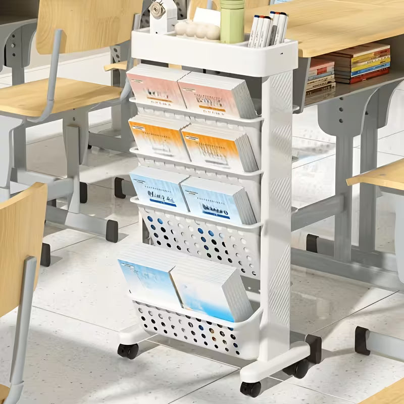 1pc Five Levels Movable Bookshelf Shelf, Desk Side Bookshelf, Floor Desk Small Cart, Book