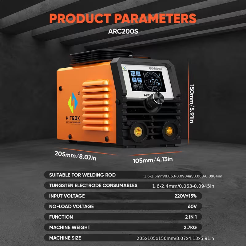200A 2-in-1 Ultra Mini Welder, 110V Stick/Lift TIG MMA Welding Machine with LCD Display, Hot Start