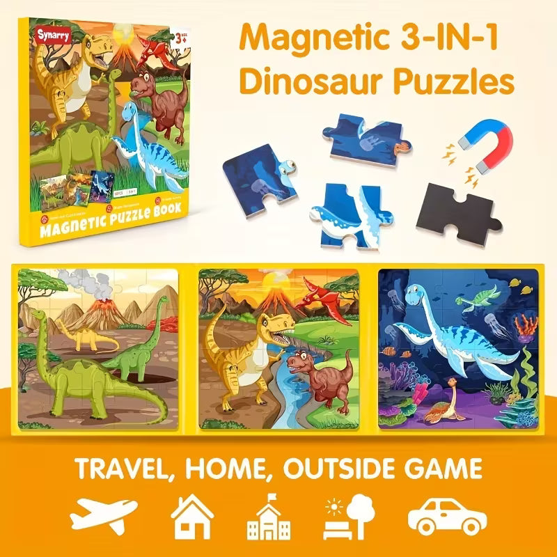 SYNARRY Magnetic Dinosaur Puzzles for Kids Ages 3+years Old