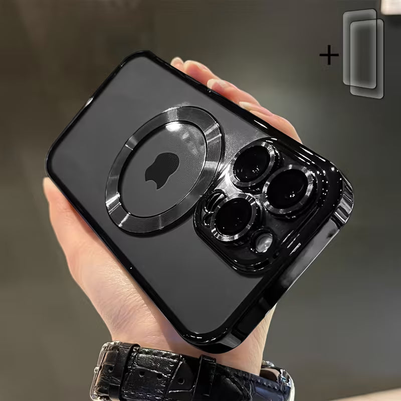 Phone Case: 2pcs Phone Screen Protectors-luxurious Electroplated Magnetic Wireless Charging