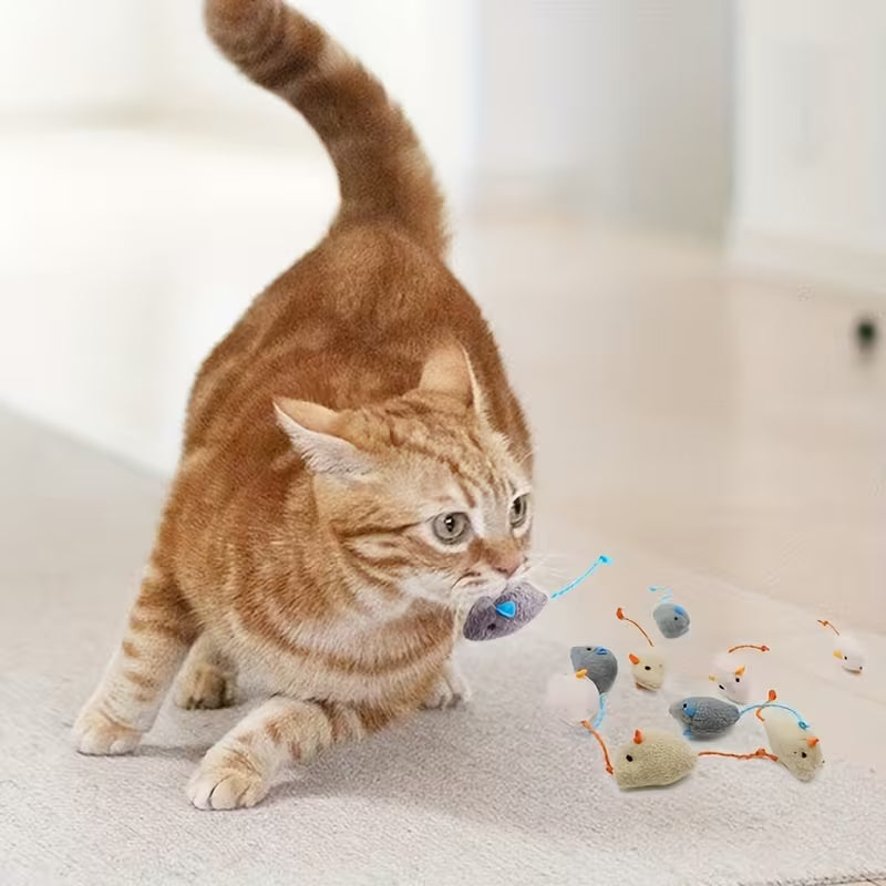 18pcs/28pcs Cat Toy Mice, Kitten Interactive Self-Play Toys, Simulated Mouse Set, Random Color