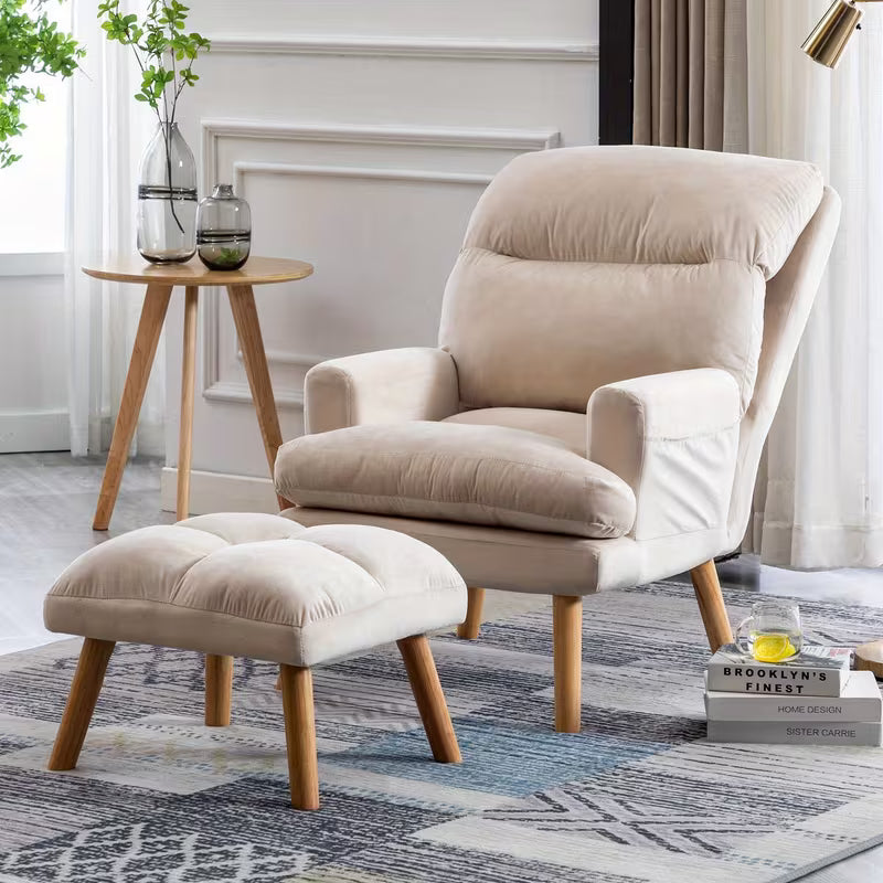 Home Furniture, Modern Style Single Sofa Chair with Ottoman, Adjustable Backrest And Side Pockets