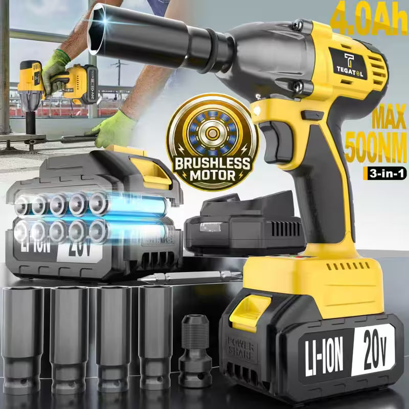 20V Cordless Impact Wrench Kit, Brushless Electric Wrench, 3-in-1 Powerful Impact Wrench