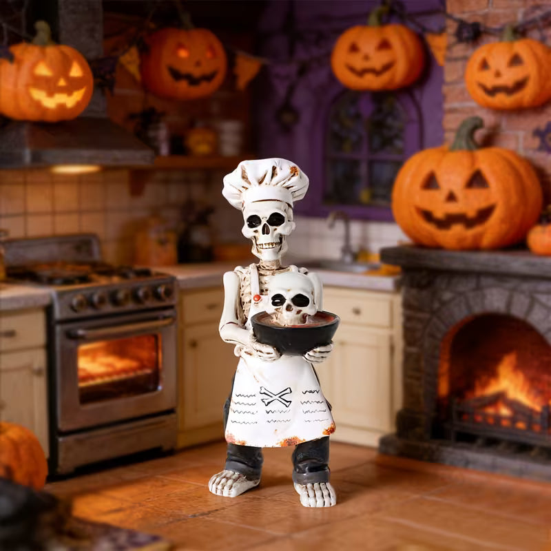 1pc Chef Hat Skull Ornament, Outdoor Garden Halloween Decoration Chef Skull