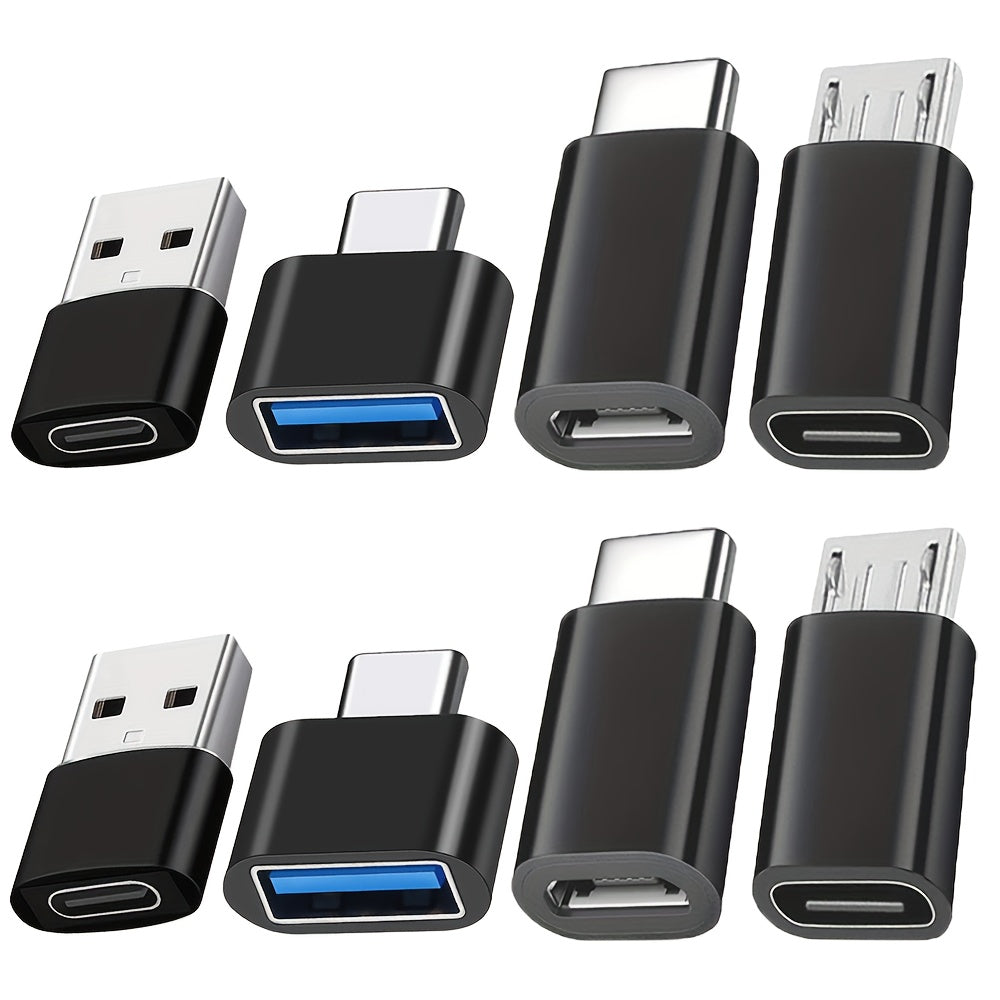 (8-Pack) Black USB to USB-C Adapter, USB Type-C Female, Black