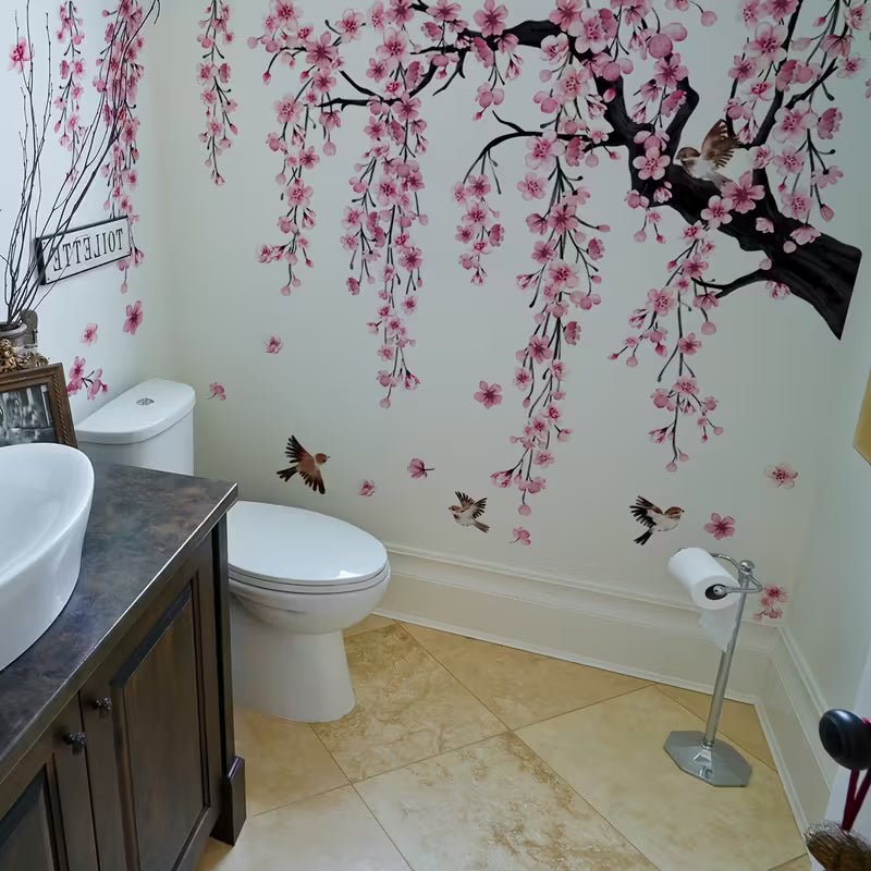 Creative Pink Peach Blossom Tree - Bird Set, Pink