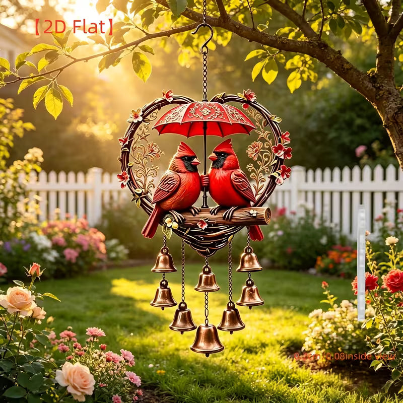 A Large Cardinal Wind Chime with Bell Decoration Ornament. Hand-assembled Metal Wind Chime