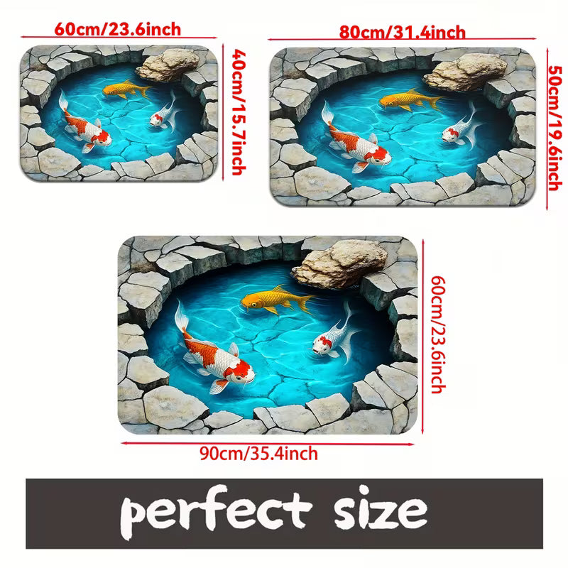 1pc 2D Carpet with Koi Fish Design | Flannel and Polyester, Machine Washable, Suitable