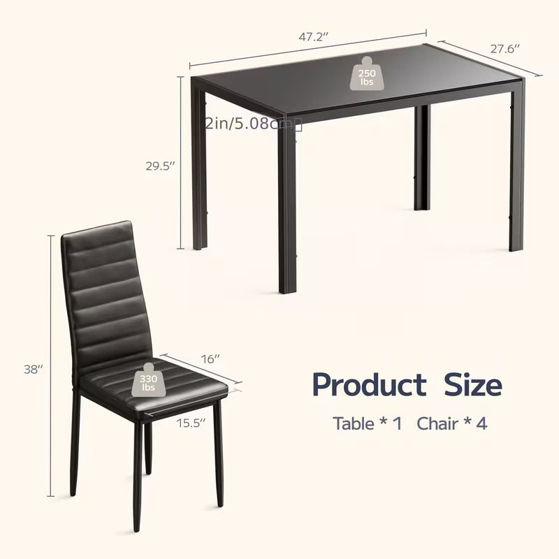 Asofer 5 - Piece Glass Top Dining Set, Glass