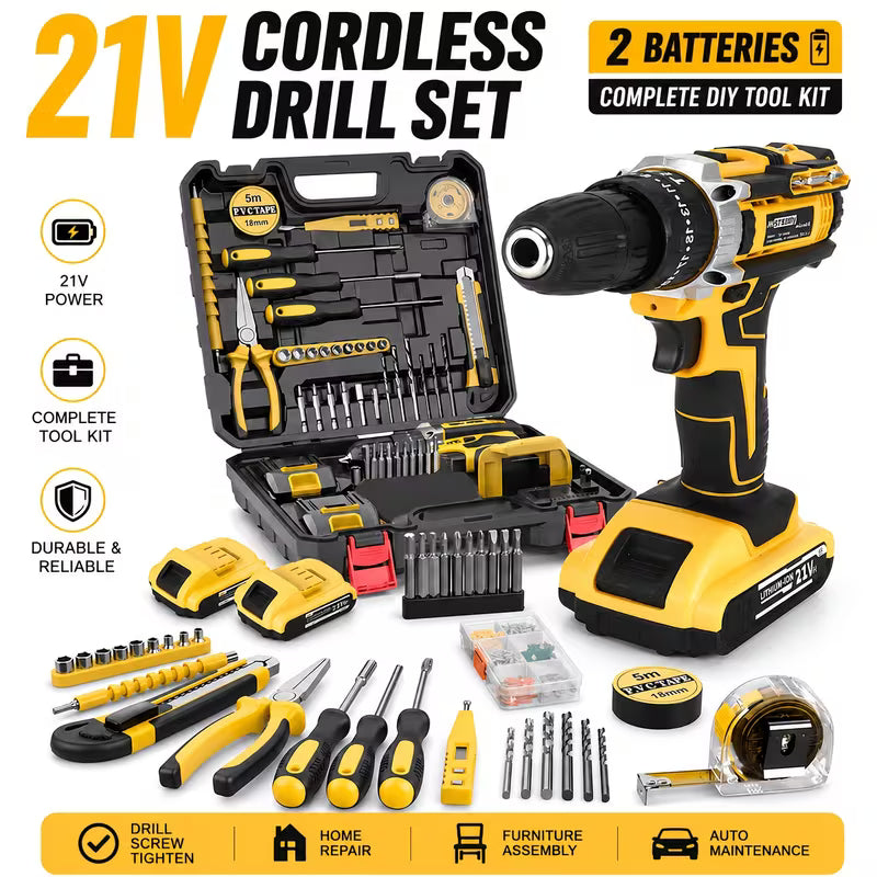 21V 58/126pcs/ 149pcs Cordless Impact Drill Kit Set, Metal