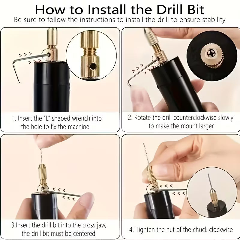 48pcs Mini Drills, Electric USB Small Drills, Pearl Hand Drill Eye Hole Punch Pen-Shaped