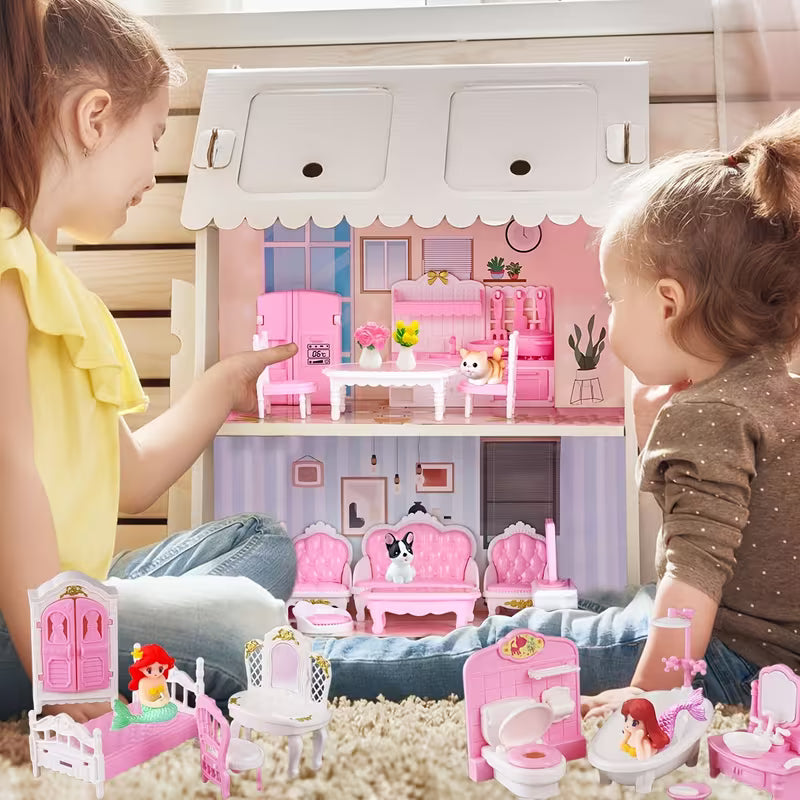 45-Piece Dollhouse Furniture Set Compatible with Dolls