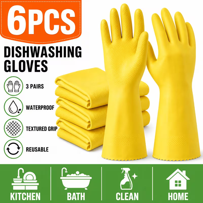 Heavy-Duty Dishwashing Gloves, Reusable Non-Slip Waterproof Cleaning Gloves Set