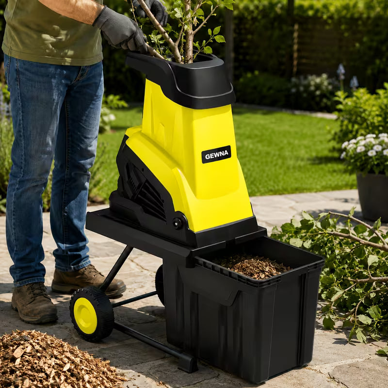 Wood Chipper, 1800W High Power Garden Branch Shredder, 15-Amp Electric Brushless Wood Chipper