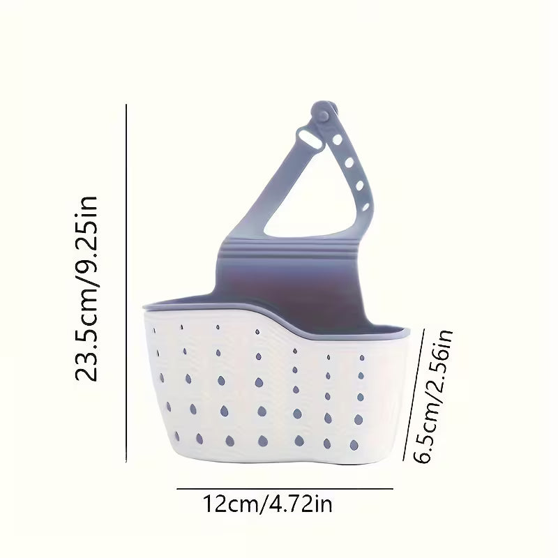 Adjustable Hanging Sink Organizer Basket • Space-Saving Sponge, Plastic