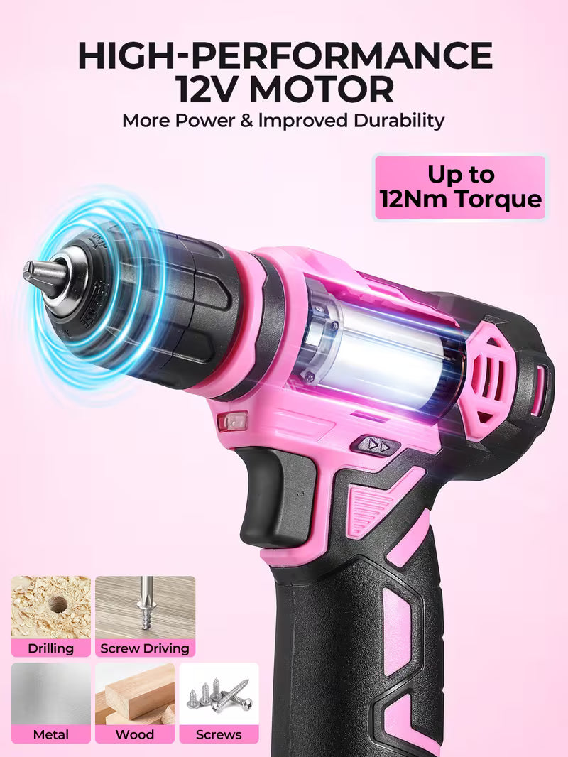 DEKO 151PCS Electric Tool Set With 12V Cordless Drill/Driver, Tape Measure, Hammer