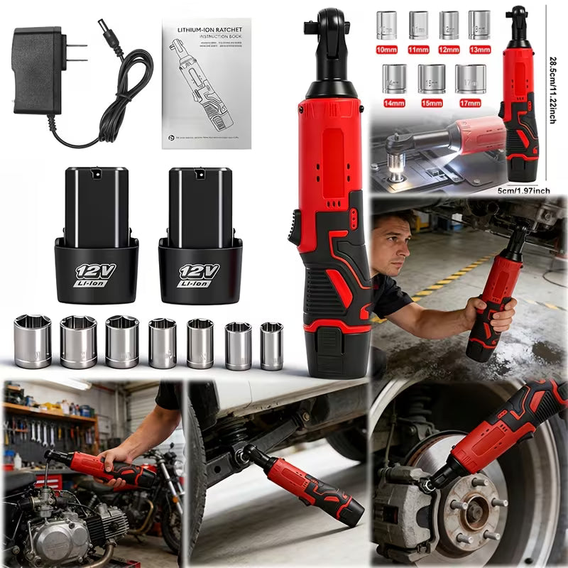 12V Electric Ratchet Wrench, 3/8-inch Wireless Ratchet Wrench, 38 Ft-lb-ft High Torque