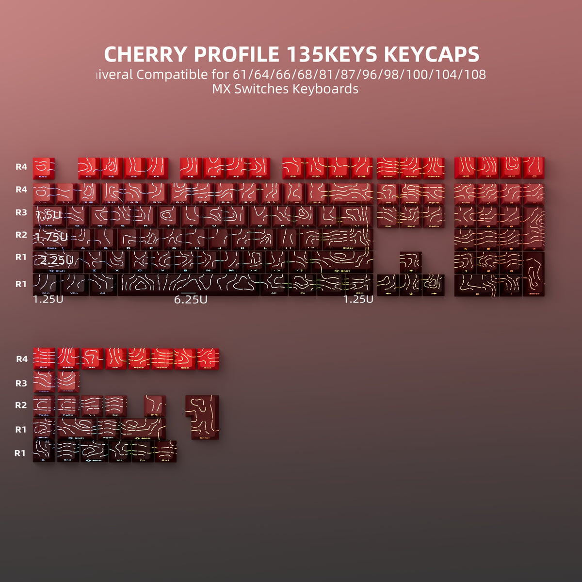 Black and Red Gradient Terrain Keycaps