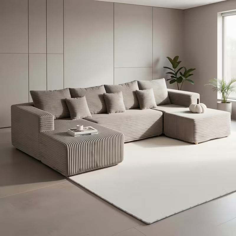 Large Sectional Cloud Couch. Modular Corduroy Sofa Bed With Deep Seat.U-Shaped Boneless Sofa