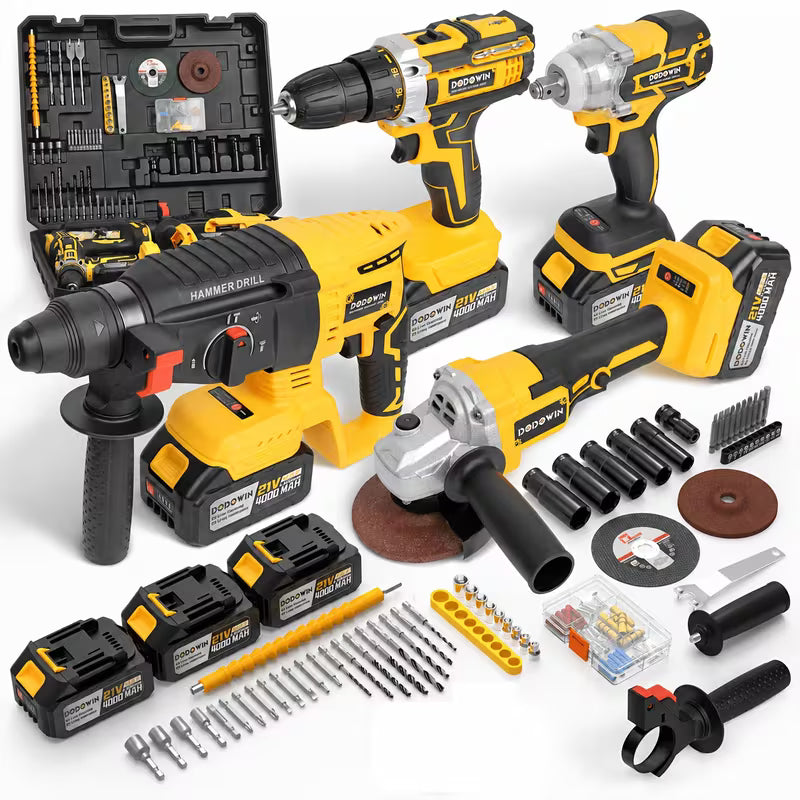 All-In-One 21V Brushless Power Tool Kit for Home - 2/4 Cordless Tools with 2/3 Batteries