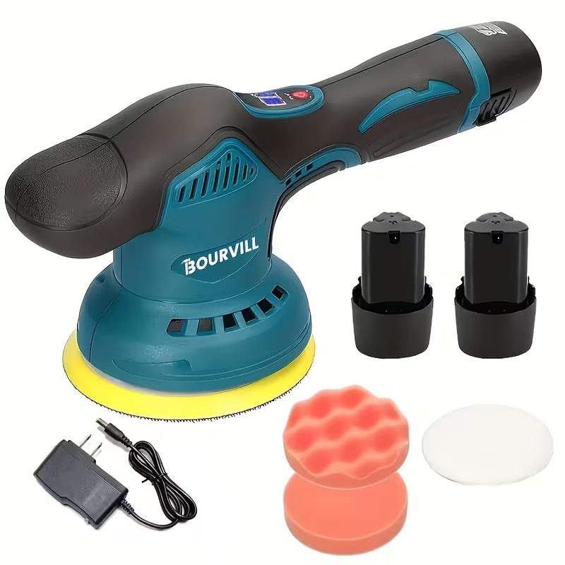 BOURVILL Cordless Car Polisher, Car Polishing Kit, with Battery, 8 Gears, up to 5000 RPM