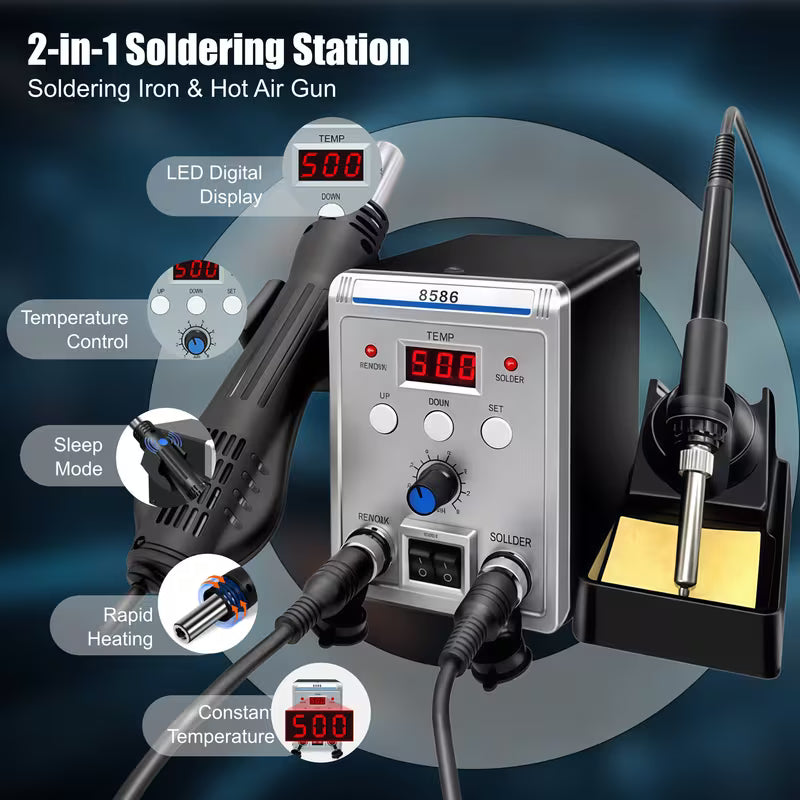 2-in-1soldering Station & Hot Air Rework Station, Soldering Kit, 9pcs Set