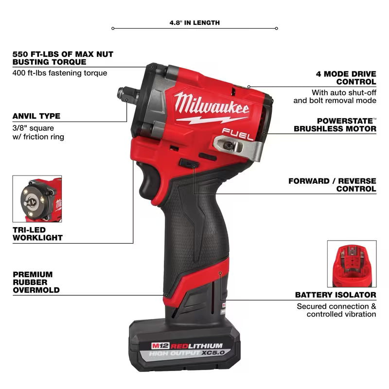 Milwaukee 2562-22 M12 FUEL 3/8" Stubby Impact Wrench
