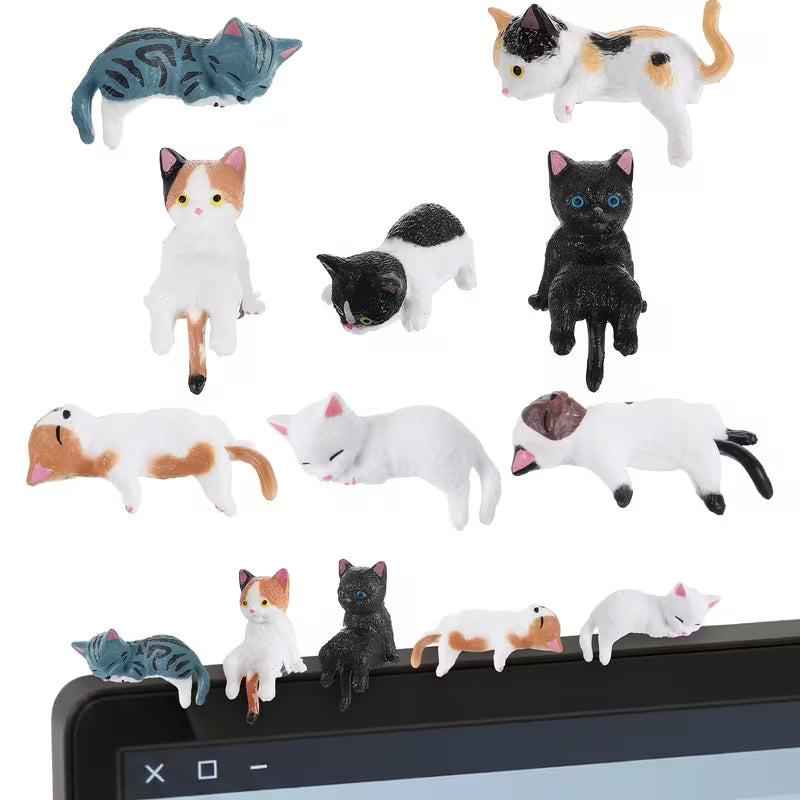 8pcs Cat Desk Accessories, Adorable Resin Mini Cat Desk Figurine Set. Suitable for Computer