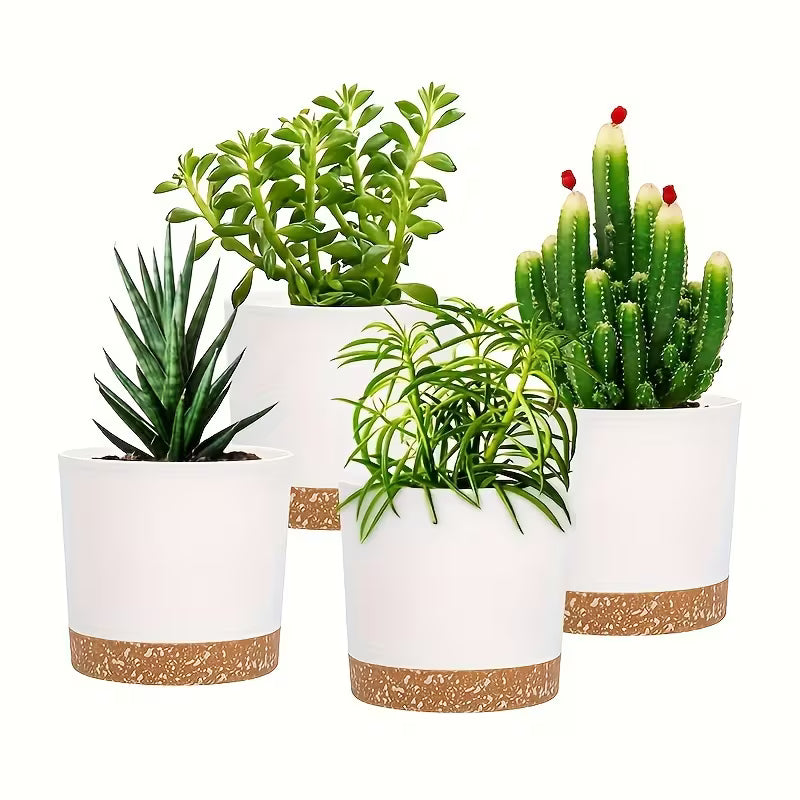 4pcs, 5 Inch Flower Pots, Indoor Plant Pots with Drainage Holes and Removable Base, Saucer