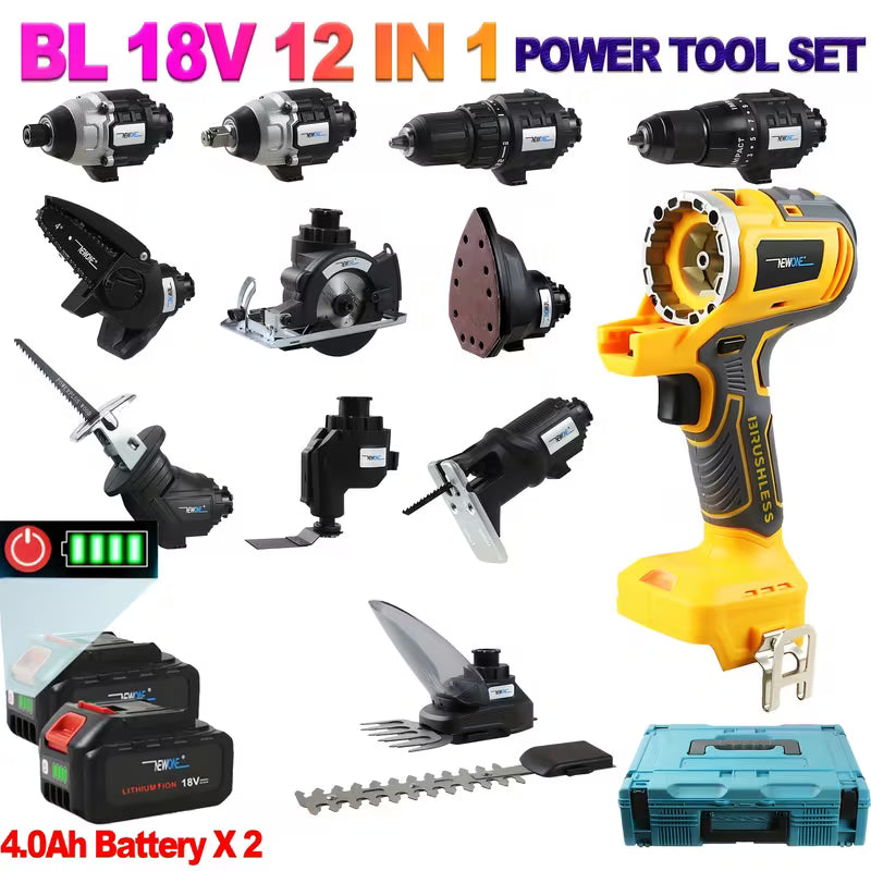 12in 1 Brushless Power Tool Combo Kit 18V MAX Lithium-Ion Cordless Tool Combo Kit Impact Driver