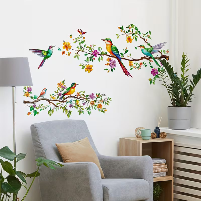 A Colorful Wall Sticker Featuring Flowers, Birds