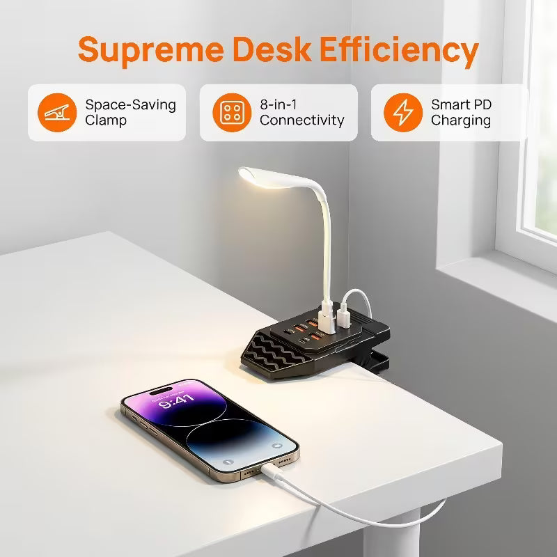 Clip on 8-in-1 USB Hub, 6 USB-A+2 PD Type-C Fast