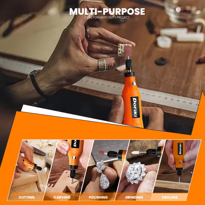 Dofiki Mini Wireless Rotary Tool Kit, 5-speed with USB Charging, Comes with 61 Accessories