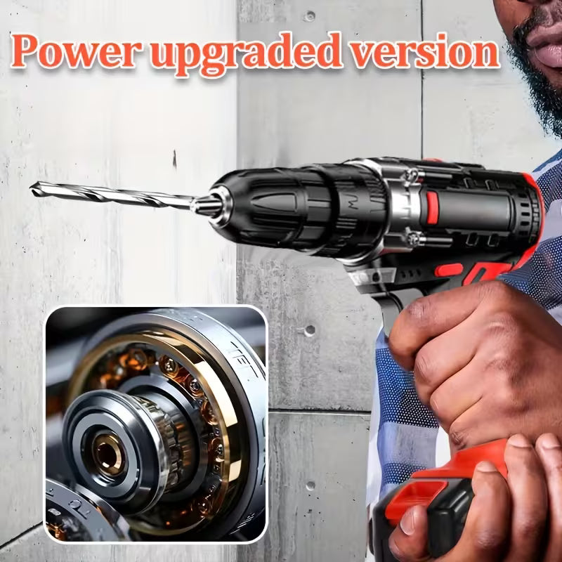 128pcs Red Electric Drill Kit - Compact Storage Box, Equipped with Two Batteries And One Charger