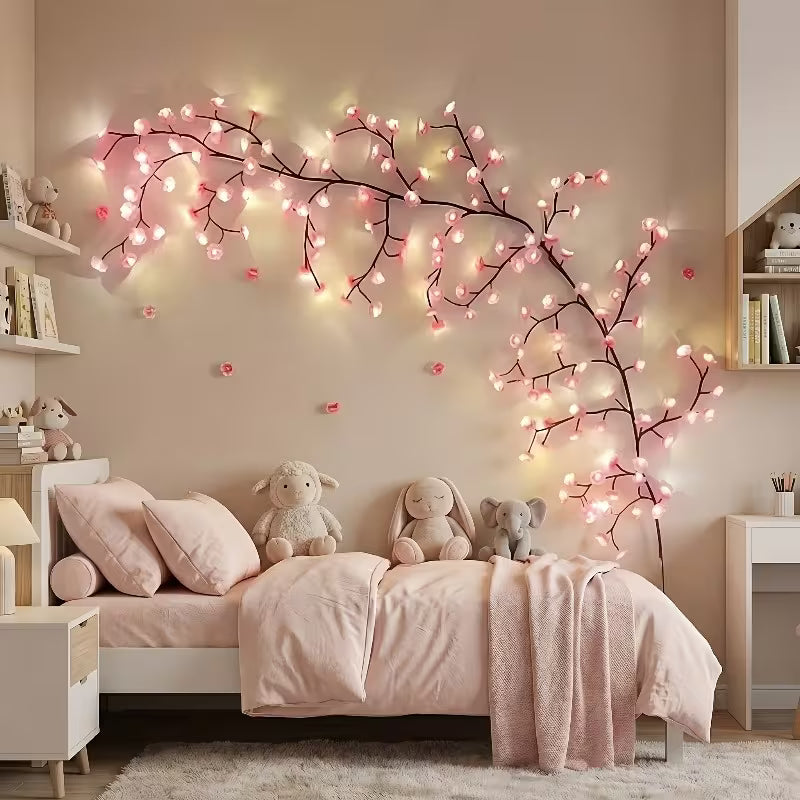 72-Bulb Cherry Blossom Vine String Lights (36pcs Leds And 36pcs Cherry Blossoms), Glowing