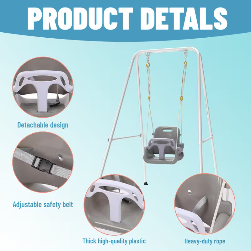 4-In-1 Toddler Swing Set with Foldable Metal Stand for Backyard